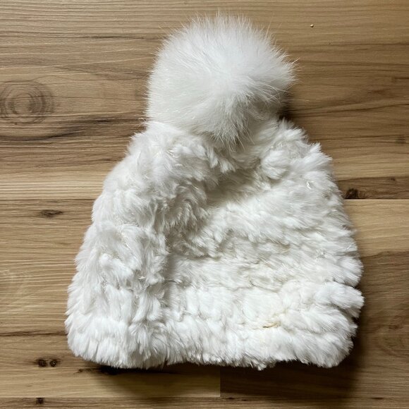 Rabbit Fur Hat with Fox Pom Pom - Picture 1 of 4